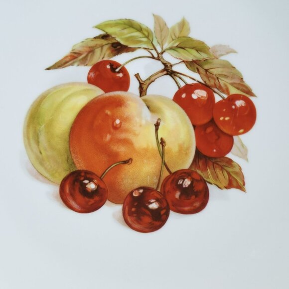 Vintage PM Jaeger & Co. Harvest Dinner Plate, Peach & Cherry, Heavy Gold Trim - Picture 2 of 10